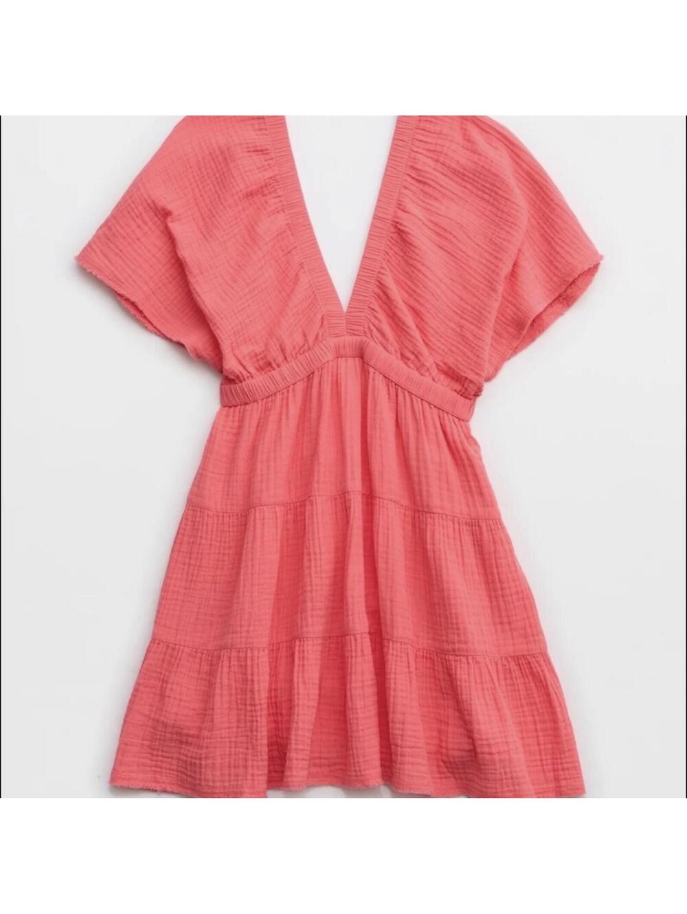 NWOT Aerie Coral Tiered Mini Dress
